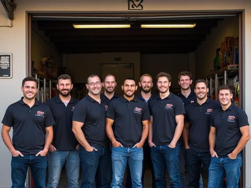 The Coastal Auto & Cycle Supply Team smiling in front of the shop entrance